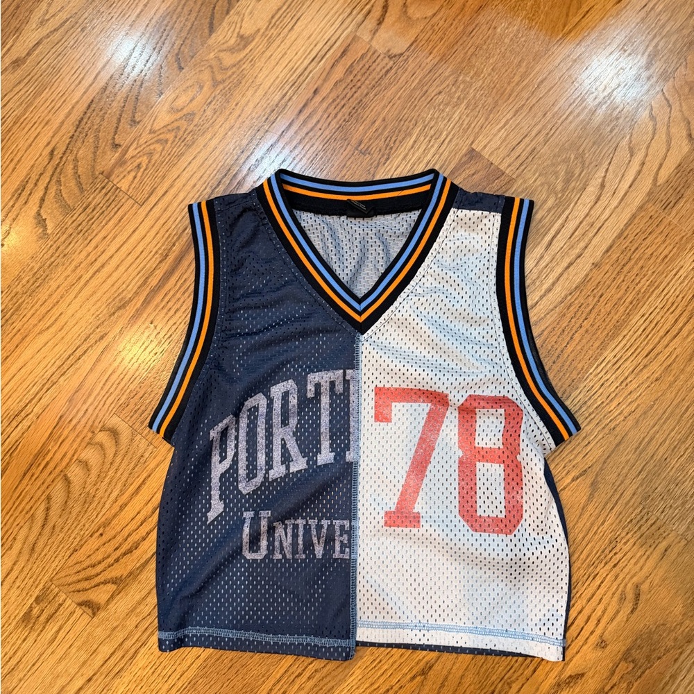 Urban Outfitters Navy and White Muscle Tee
